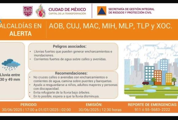 La Secretaría de Gestión Integral de Riesgos y Protección Civil de la CDMX, alerta a estas alcaldías:
