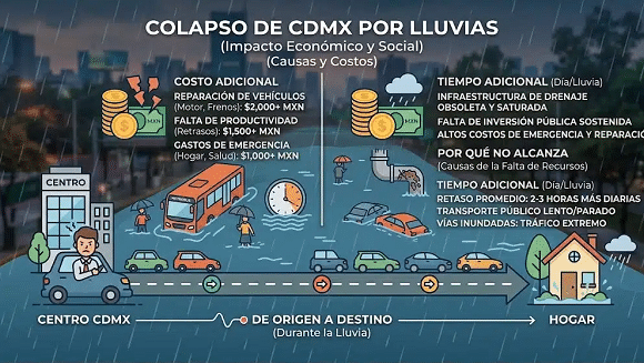 Llueve en la CDMX y el agua vuelve a las mismas calles: qué se ha hecho, cuánto costó y por qué no alcanza En 2026 ya llovió más de lo normal en la capital.